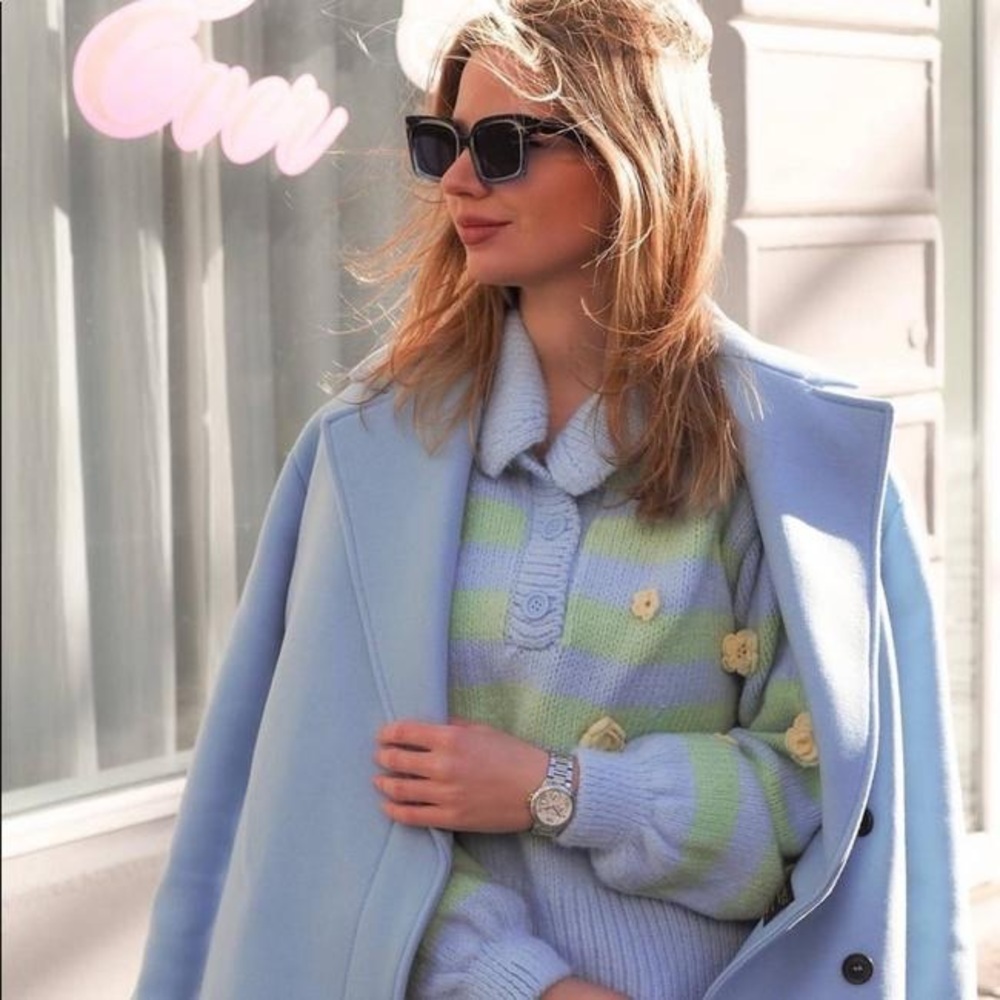 ZARA | NWT FLORAL EMBROIDERED KNIT POLO SWEATER